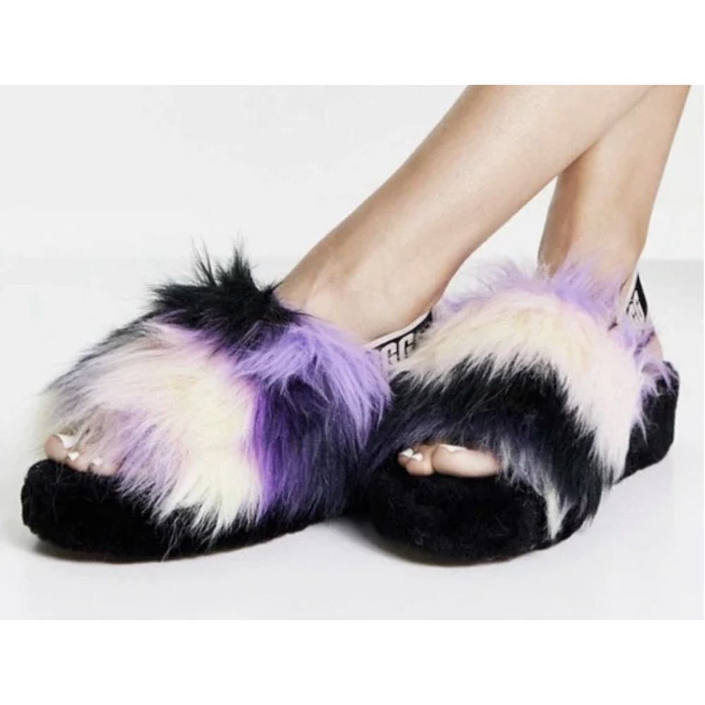 Ugg's Womens Magnolia Purple Fluff Yeah Tie Dye Slippers Sz 6